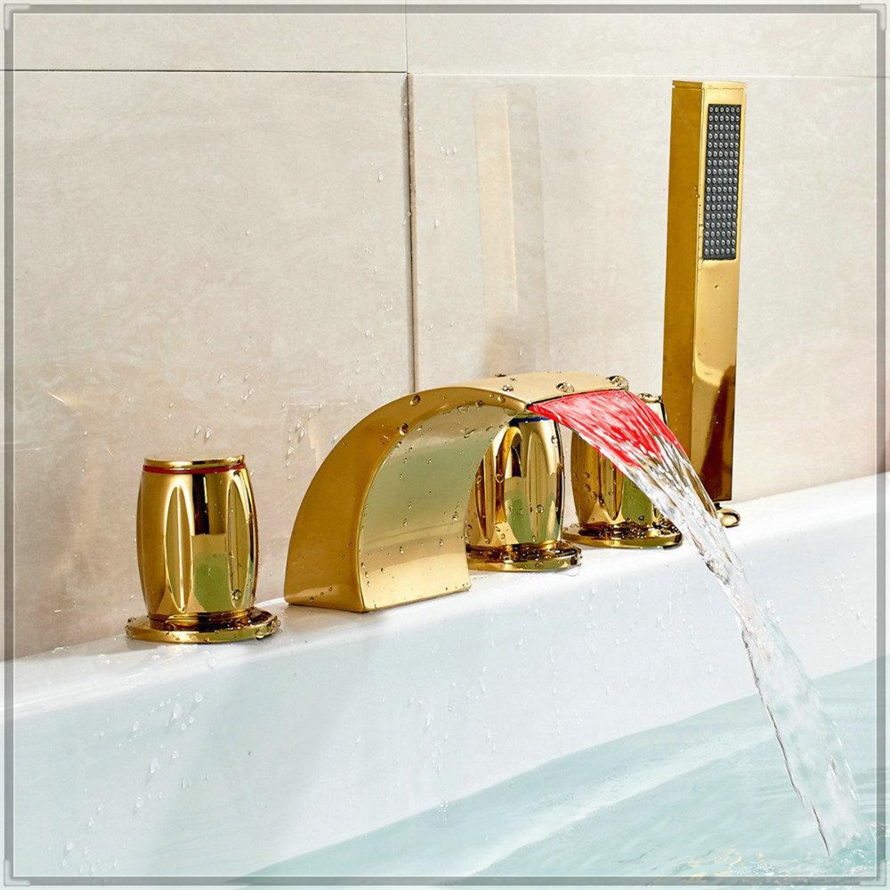 CATANIA GOLD FINISH BATHTUB LED FAUCET WITH HAND HELD SHOWER