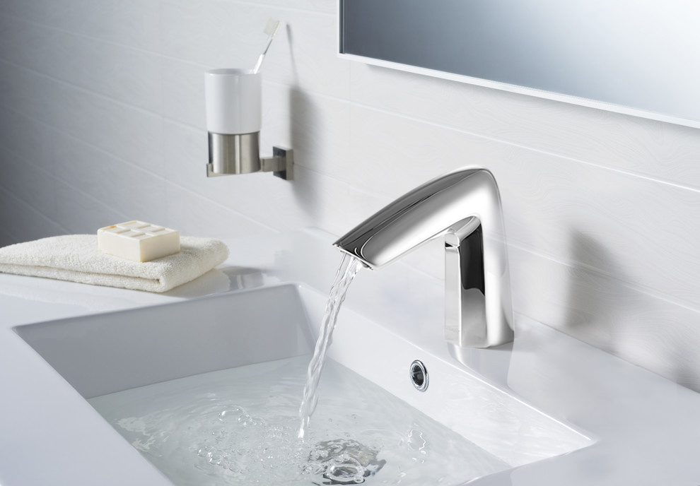 Bravat Commercial Deck Mount Bright Chrome Automatic Sensor Faucet