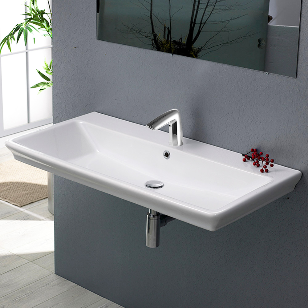 Bravat Commercial Deck Mount Bright Chrome Automatic Sensor Faucet
